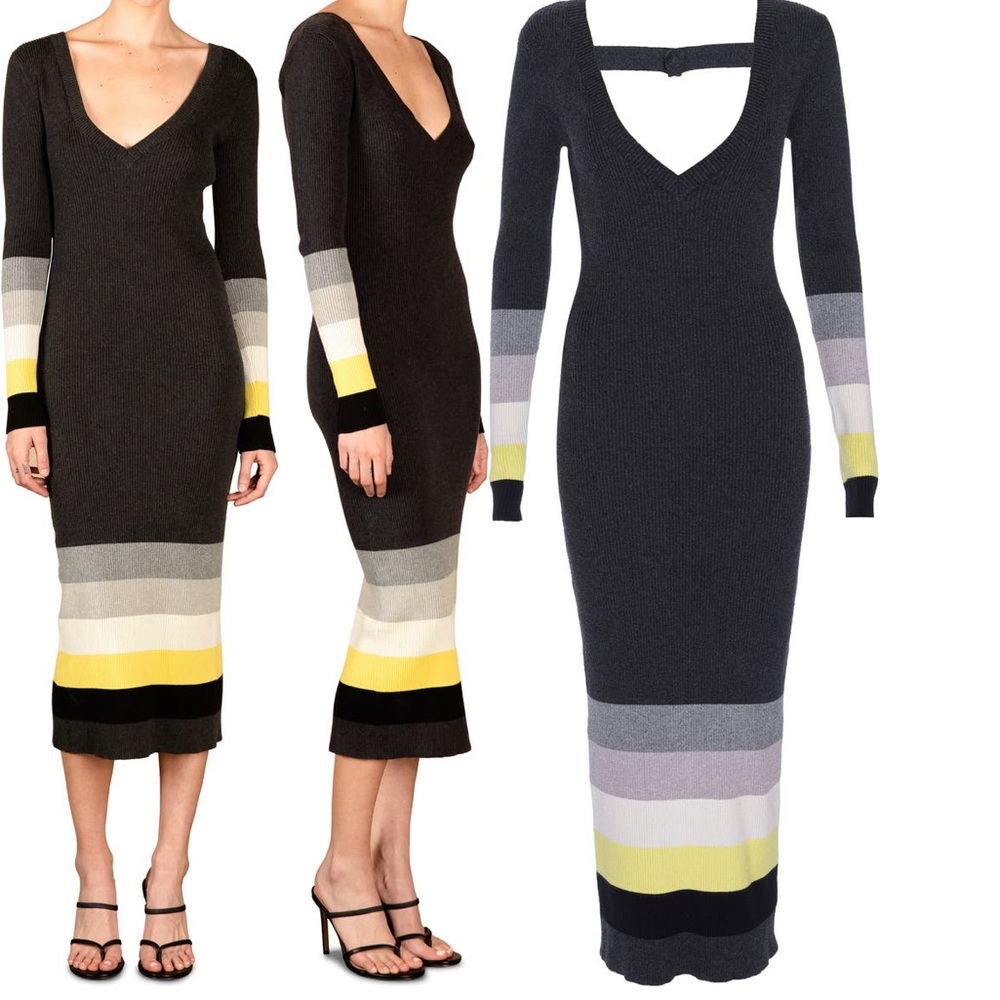 Le Superbe Horizons West Rib Long Sleeve Double-V Sweater Dress size Medium